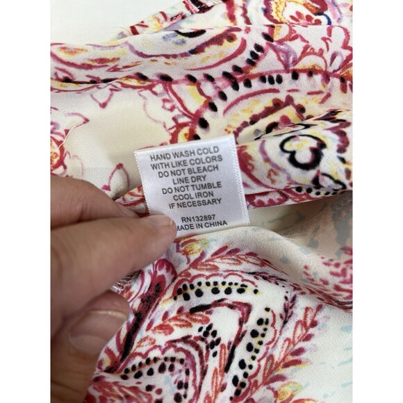 Rose & Olive Sleeveless Peasant Style Blouse, Tie Neck, Gorgeous Colors, Sz Med - Picture 10 of 11